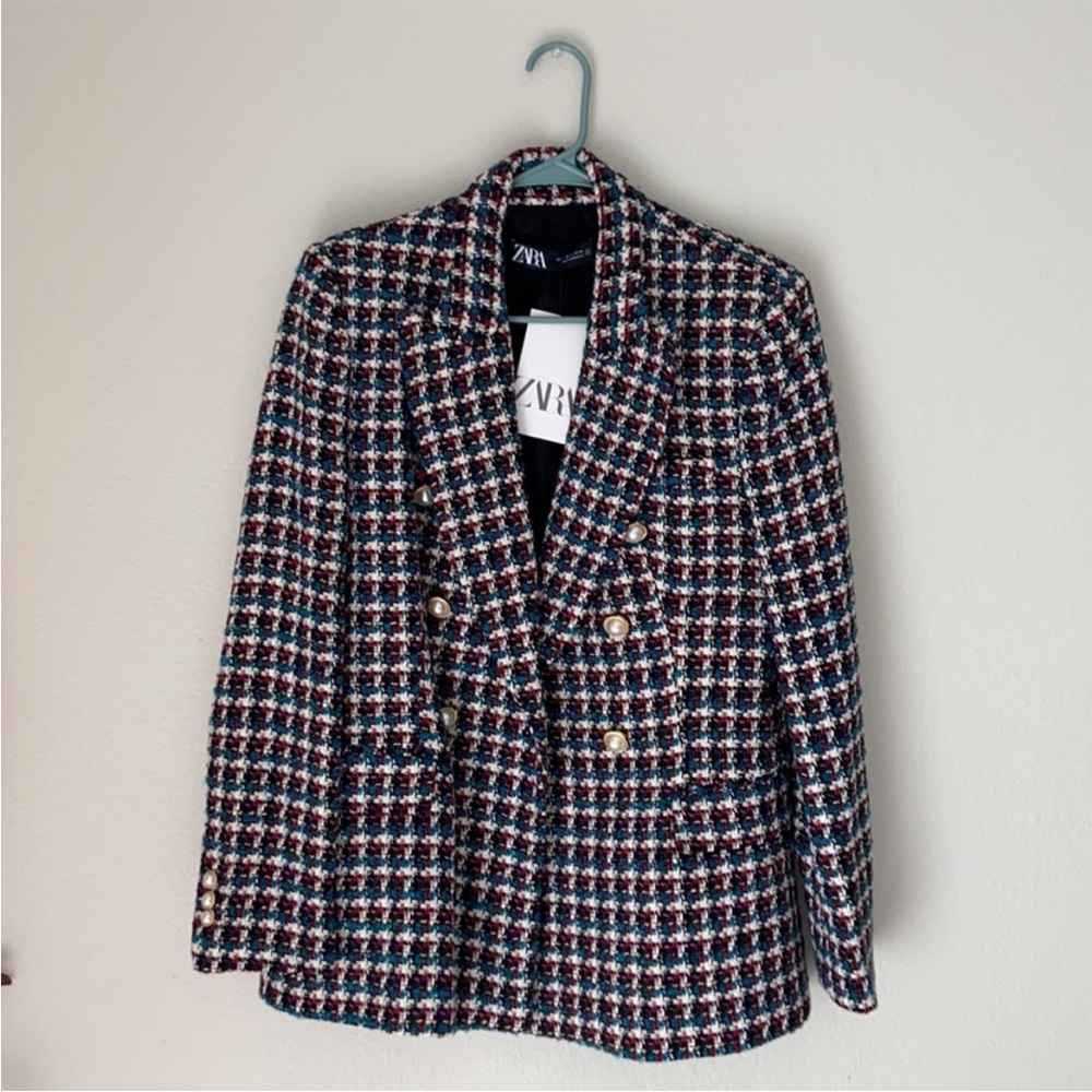 ZARA TEXTURED DOUBLE BREASTED TWEED BLAZER